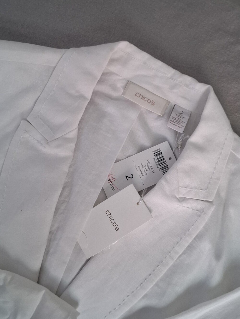 Chico's Size 2 (Large/12) Women's Tiffany Optic White Cotton Linen Blazer NWT